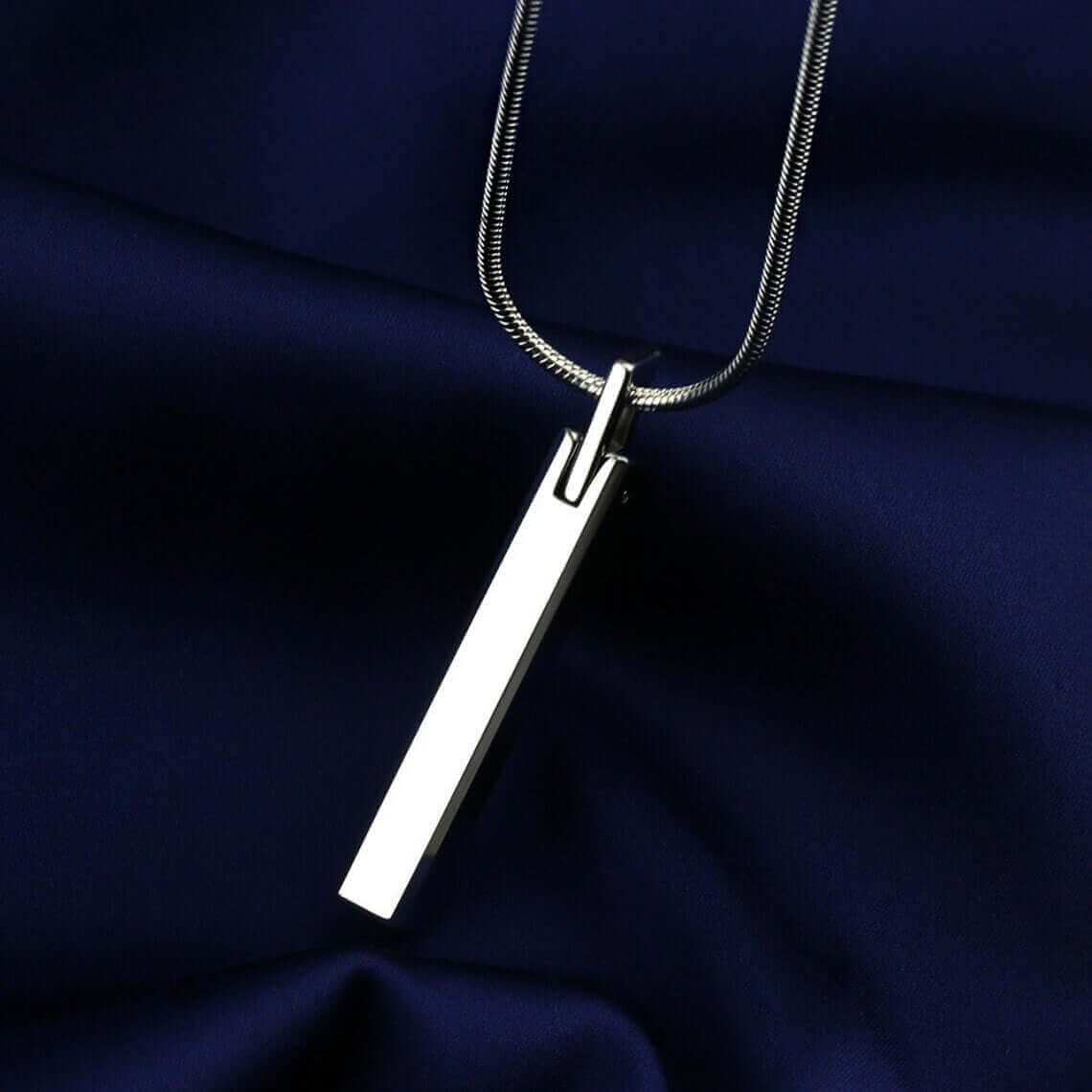 ENGRAVED - SLEEK APEX - Pure Titanium Steel Silver Bar Pendant with 24inch Snake Chain for Men & Boys — SS Pendant/ Necklace for Men | THE MEN THING