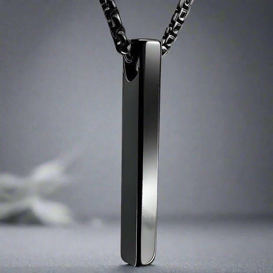 ENGRAVED - SLEEK BLACK - Pure Titanium Steel Pendant with 24inch Round Box Chain for Men & Boys — SS Pendant/ Necklace for Men | THE MEN THING
