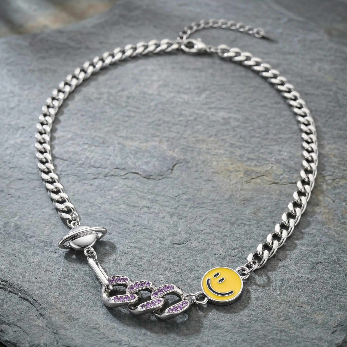 SMILEY CHARM - 10mm Titanium Steel Pendant with 17 to 19inch Adjustable 8mm Chain for Men & Boys — SS Pendant/ Necklace for Men | THE MEN THING