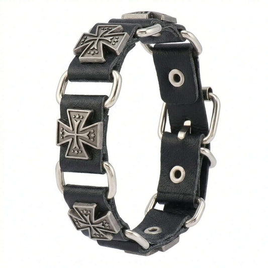 SOVEREIGN CROSS - 23mm Genuine Leather Bracelet with Stainless Steel Buckle Clasp for Men & Boys (8 to 9 inch) — Leather Bracelet for Men | THE MEN THING