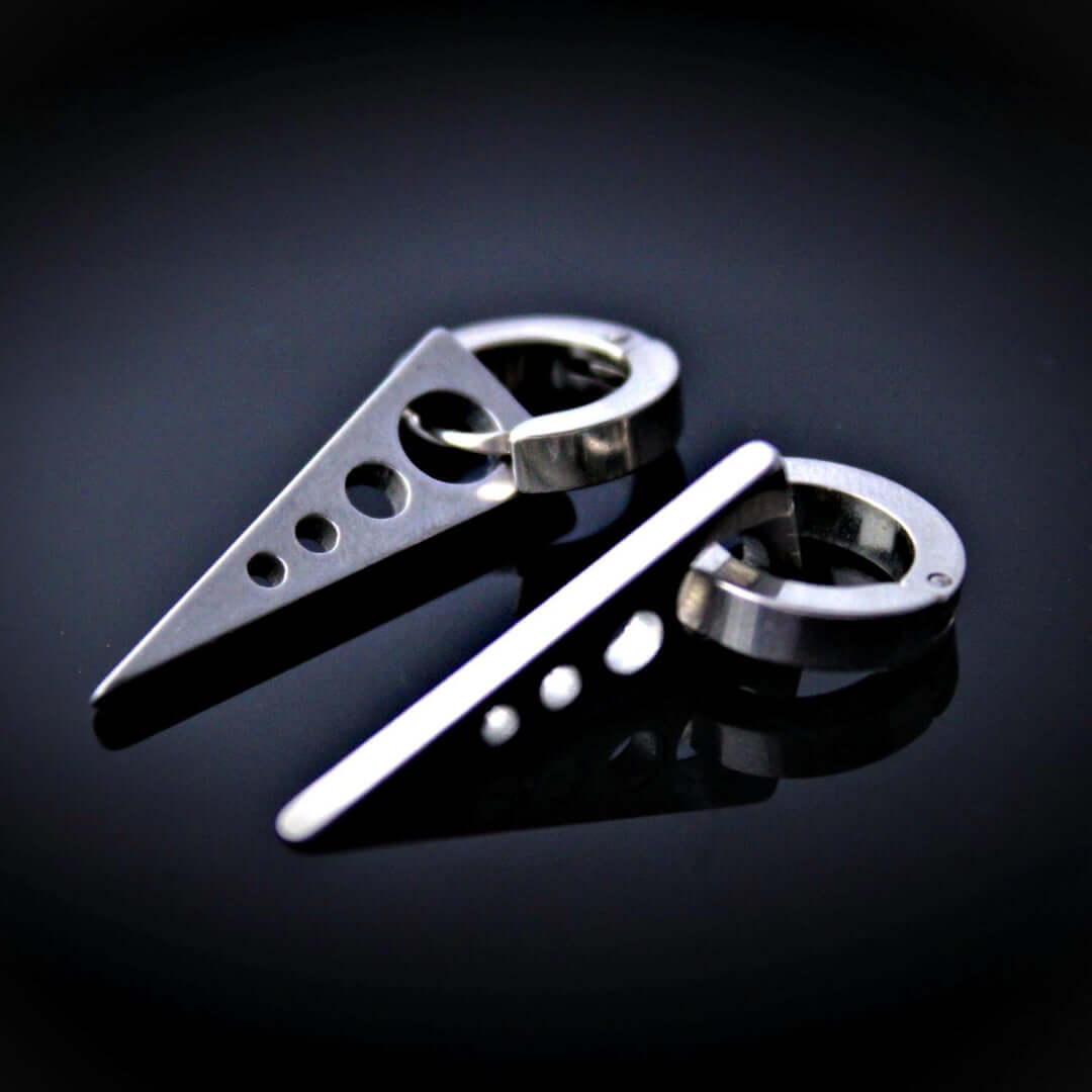 SPIKE DROP SILVER - Pure Titanium Steel Ear Hoop Earrings for Men & Boys (2 Pcs) - THE MEN THING