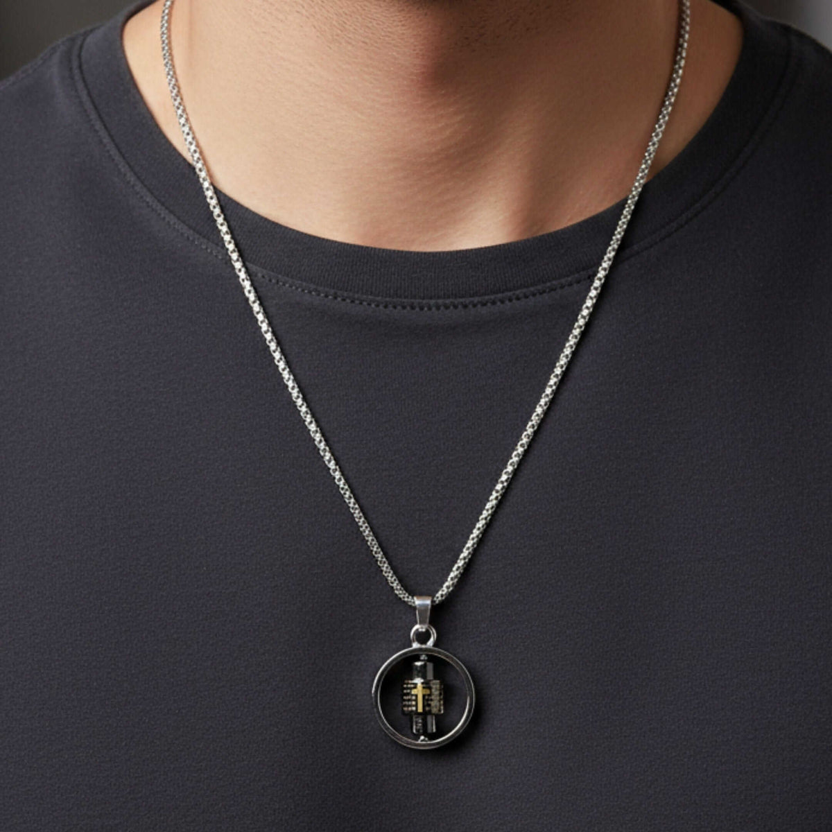 SPIN MANTRA WHEEL - 25mm Pure Titanium Steel Pendant with 28inch Twisted 4mm Chain for Men & Boys — SS Pendant/ Necklace for Men | THE MEN THING
