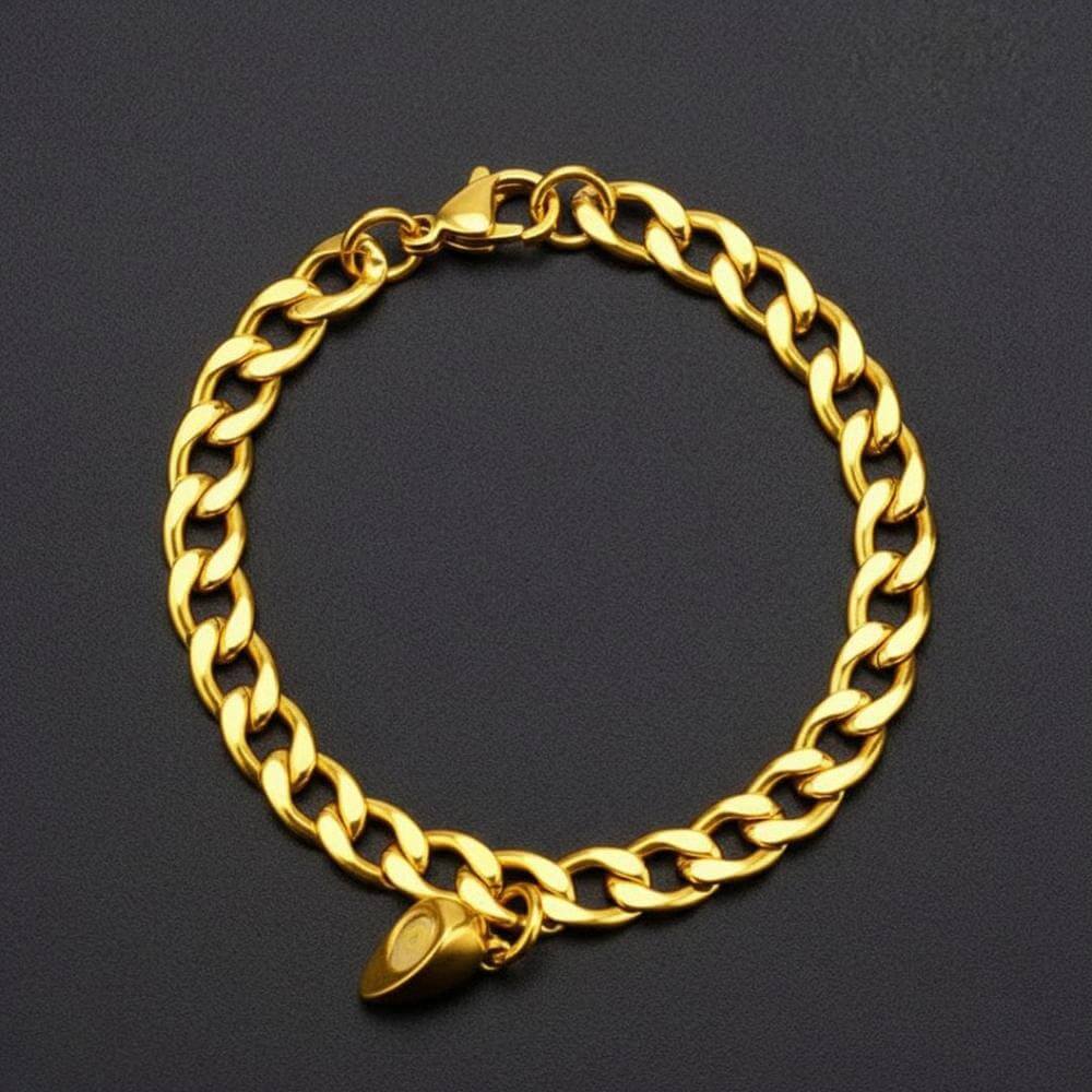 SPLIT HEART CUBAN LINK - Golden - Pure Titanium Steel Adjustable Bracelet for Men & Boys — Steel Bracelets for Men | THE MEN THING