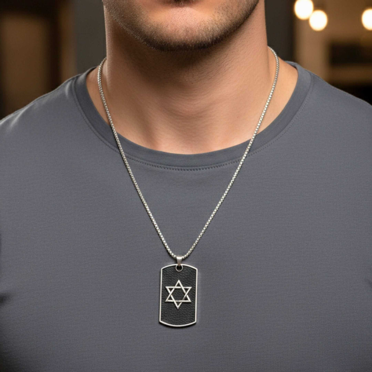STAR OF DAVID - 32mm Pure Titanium Steel Pendant with 27inch Round Box 4mm Chain for Men & Boys — SS Pendant/ Necklace for Men | THE MEN THING