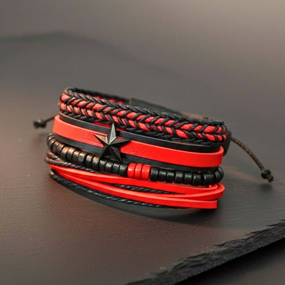 STAR RANGER - 4 Pcs Genuine Leather Adjustable Bracelet Set for Men & Boys (8 inch) — Leather Bracelet for Men | THE MEN THING