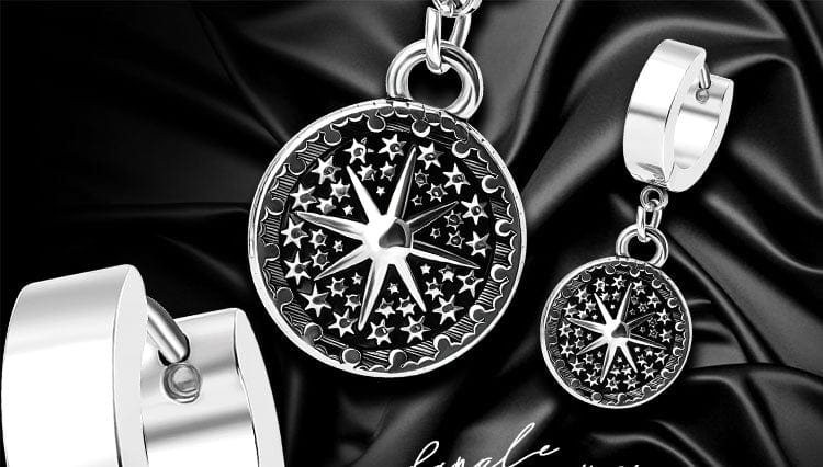 STARBURST - Titanium Steel Hoop Earrings for Men & Boys (2 Pcs) - THE MEN THING