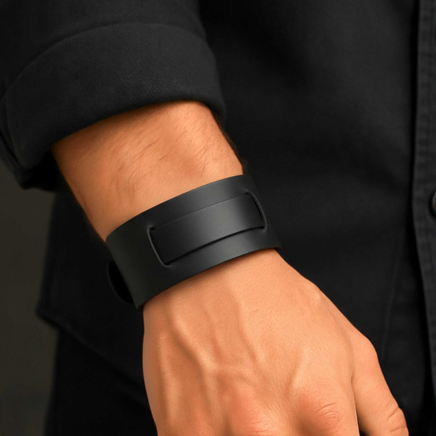 STEALTH EDGE - 50mm Black Genuine Leather Adjustable Bracelet for Men & Boys (10.5 inch) — Leather Bracelet for Men | THE MEN THING