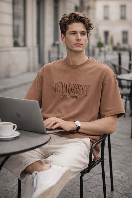 STILL FORM BOX TEE Oversized T-Shirt – Sandstone Tan — for Men | THE MEN THING