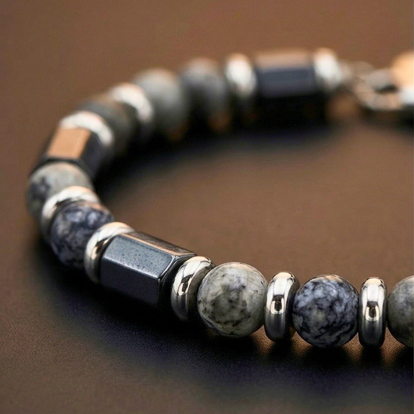 STONEFORGE - GREY - 7mm Beads Bracelet with Natural Stone - 7.5 to 8.5 inch Adjustable Bracelet - THE MEN THING