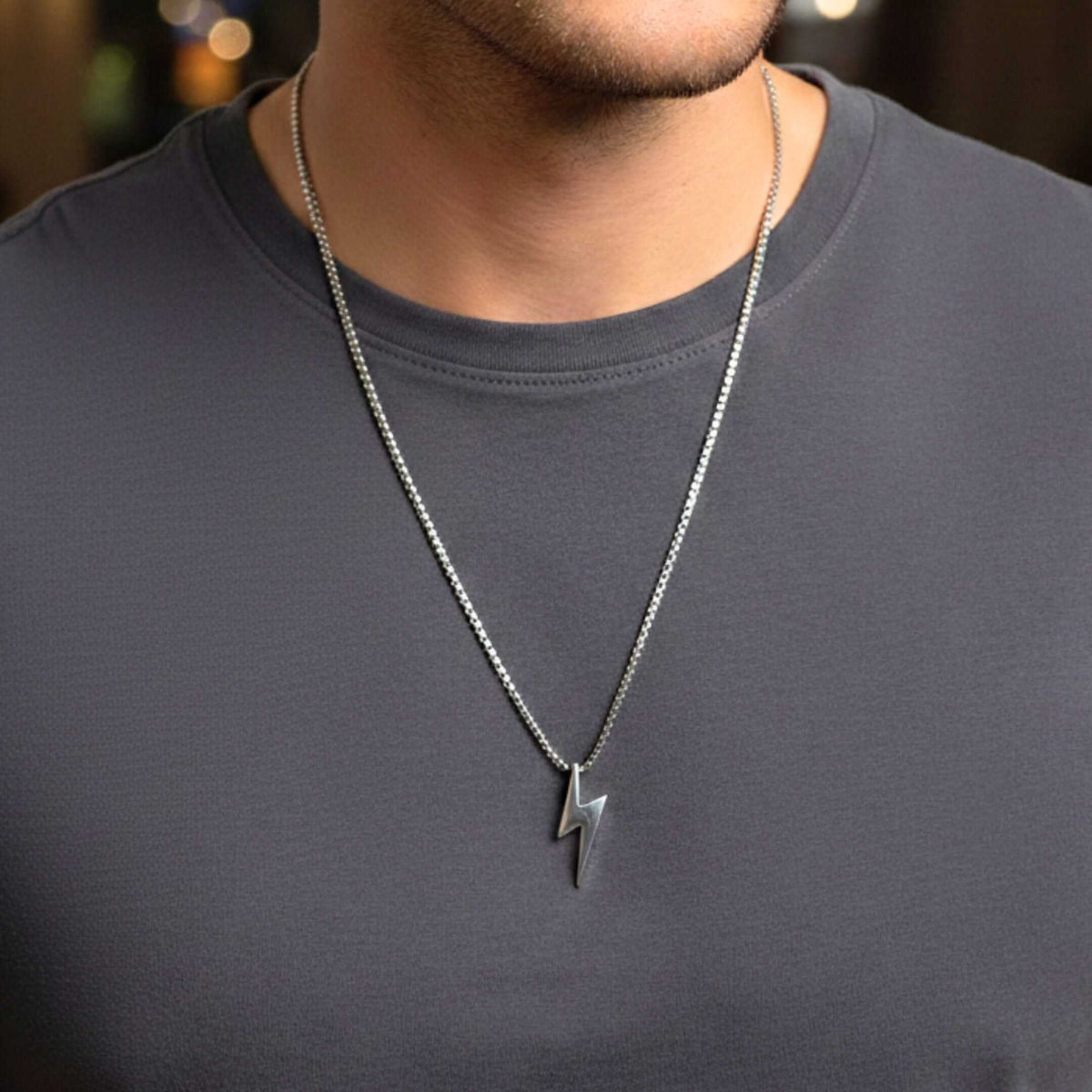 STORM BOLT - 17mm Pure Titanium Steel Pendant with 27inch Round Box 4mm Chain for Men & Boys — SS Pendant/ Necklace for Men | THE MEN THING