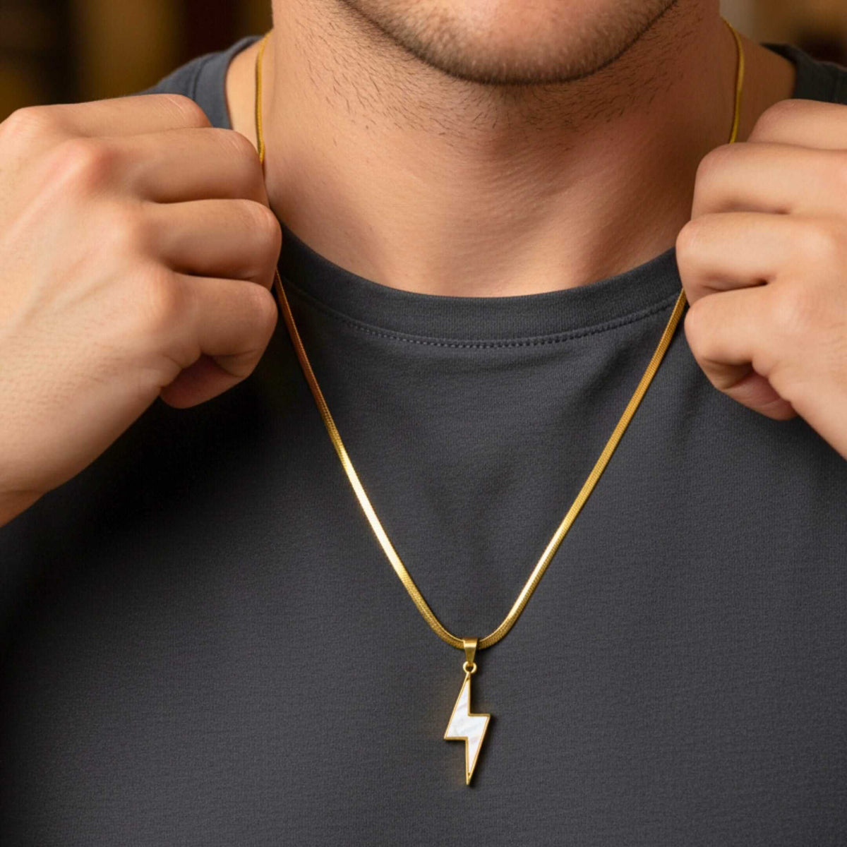 STORM EDGE - Golden & White 12mm Titanium Steel Pendant with 22inch Chain for Men & Boys with adjustable cable chain — SS Pendant/ Necklace for Men | THE MEN THING