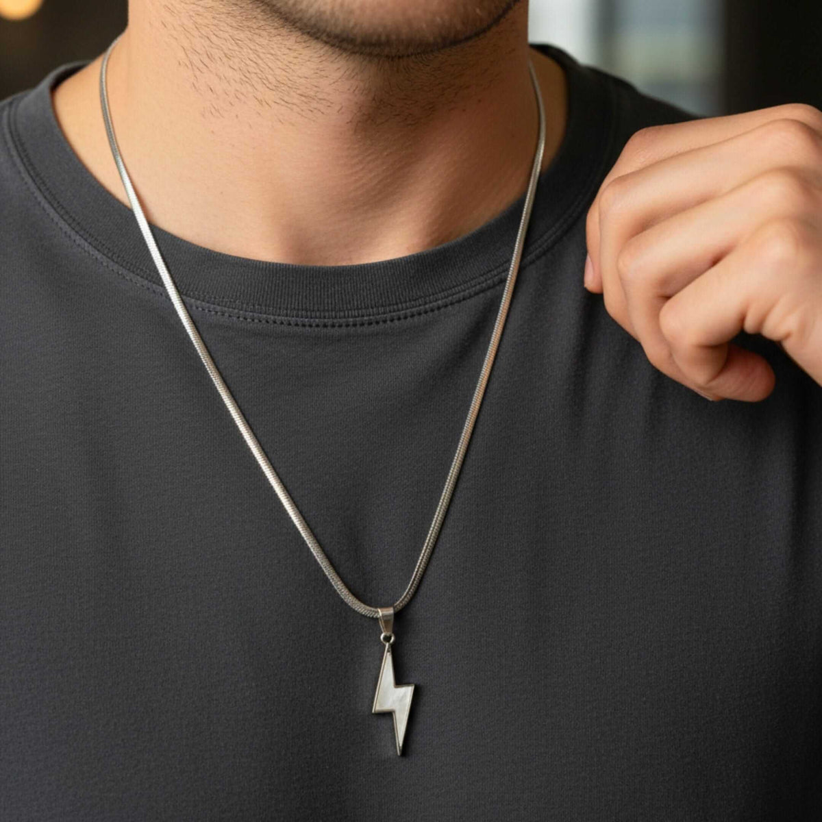 STORM EDGE - Silver & White 12mm Titanium Steel Pendant with 22inch Round Box 4mm Chain for Men & Boys with adjustable cable chain — SS Pendant/ Necklace for Men | THE MEN THING
