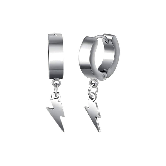 STORM LINK SILVER - Pure Titanium Steel Hoop Earrings for Men & Boys (2pcs) - THE MEN THING