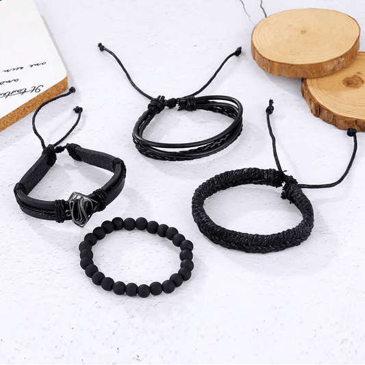 SUPERNOVA BAND - 4 Pcs Genuine Braided Leather Bracelet Set for Men & Boys (8 inch) - THE MEN THING