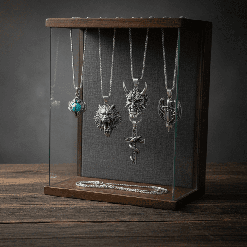 Signature Pendant Pack of 5 – Eagle, Snake, King, Blue Eye & Demon Mask with Stainless Steel 24-Inch Round Box Chain for Mens and Boys — Necklace for Men | THE MEN THING