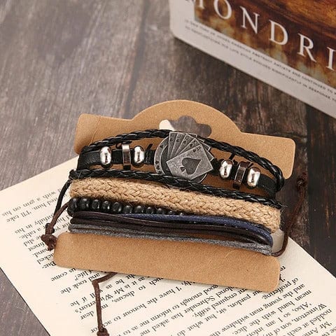 THE GAMBLER’S CUFF - 4 Pcs Genuine Braided Leather Bracelet Set for Men & Boys (8 inch) - THE MEN THING