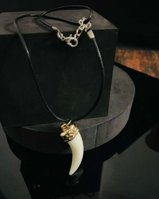 THE MEN THING Necklace for Men - Gold Ivory Dangle Pendant Necklace Black Lobster Claw Adjustable Necklace for Men and Boys. — Leather Necklace for Men | THE MEN THING