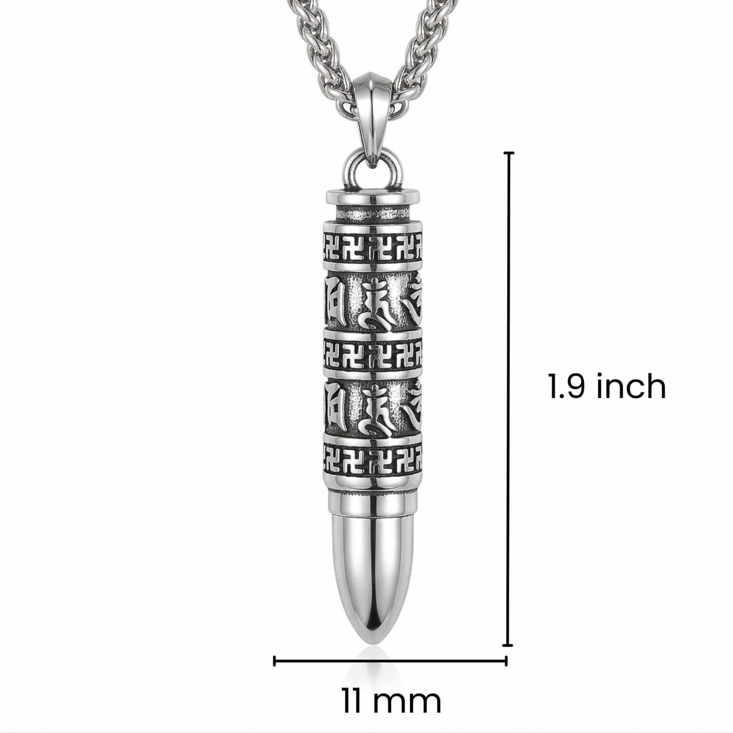 THE SECRET BOX BULLET - 11mm Pure Titanium Steel Pendant with 23inch Twisted 4mm Chain for Men & Boys - THE MEN THING
