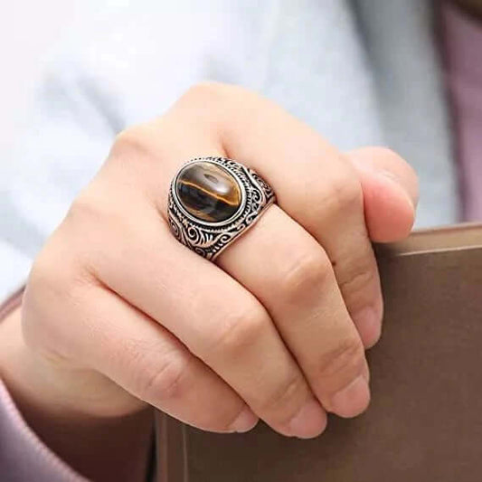 TIGER EYE BROWN - Vintage Tiger Eye Stone Rings for Men | Pure Titanium Steel Ring Jewellery (Size - 17-21- 24) - THE MEN THING