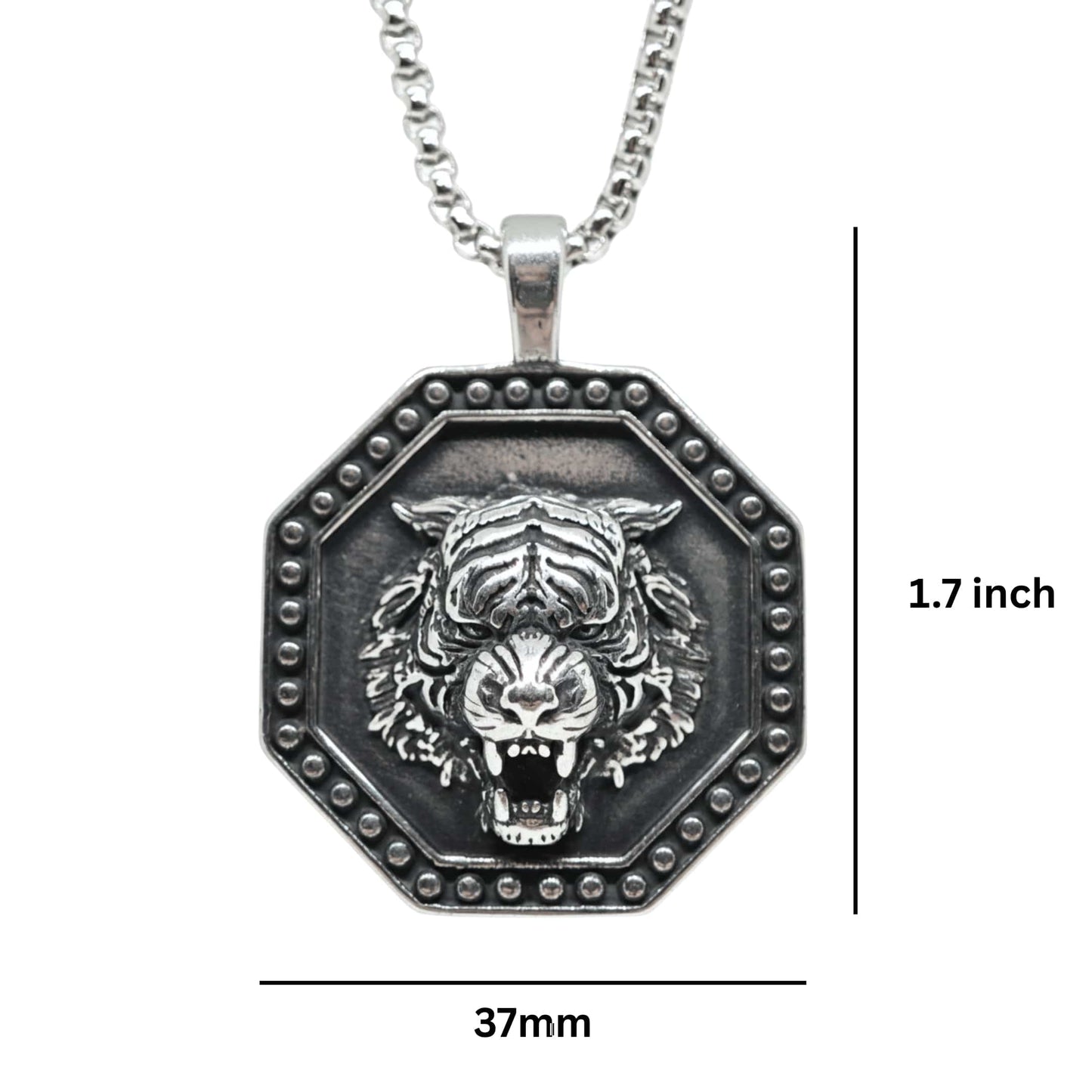 TIGER FURY - 37mm Titanium Steel Pendant with 24inch Round Box 5mm Chain for Men & Boys - THE MEN THING