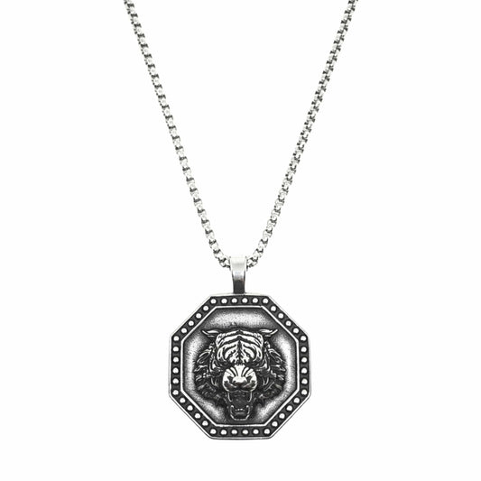 TIGER FURY - 37mm Titanium Steel Pendant with 24inch Round Box 5mm Chain for Men & Boys - THE MEN THING