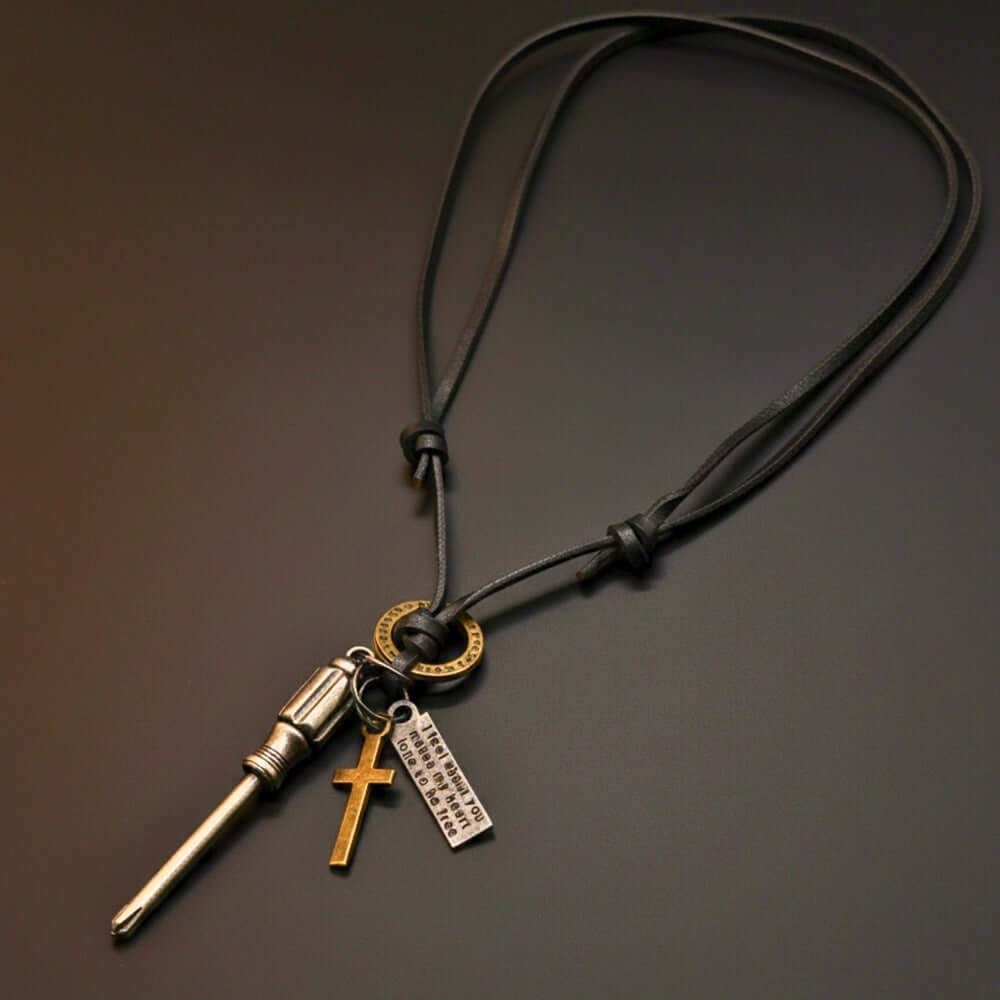 TOOL OF FAITH – 2.5-Inch Pure Stainless Steel Pendant with Adjustable Leather Rope for Men & Boys — Leather Necklace for Men | THE MEN THING