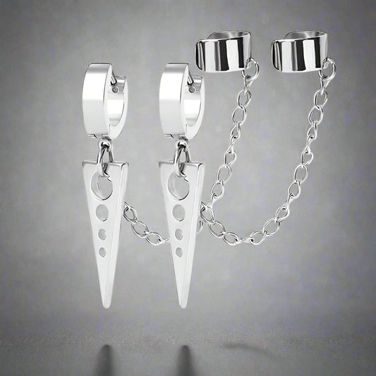 TRIANGLE DROP SILVER - Titanium Steel Hoop Earrings for Men & Boys (2 Pcs) - THE MEN THING