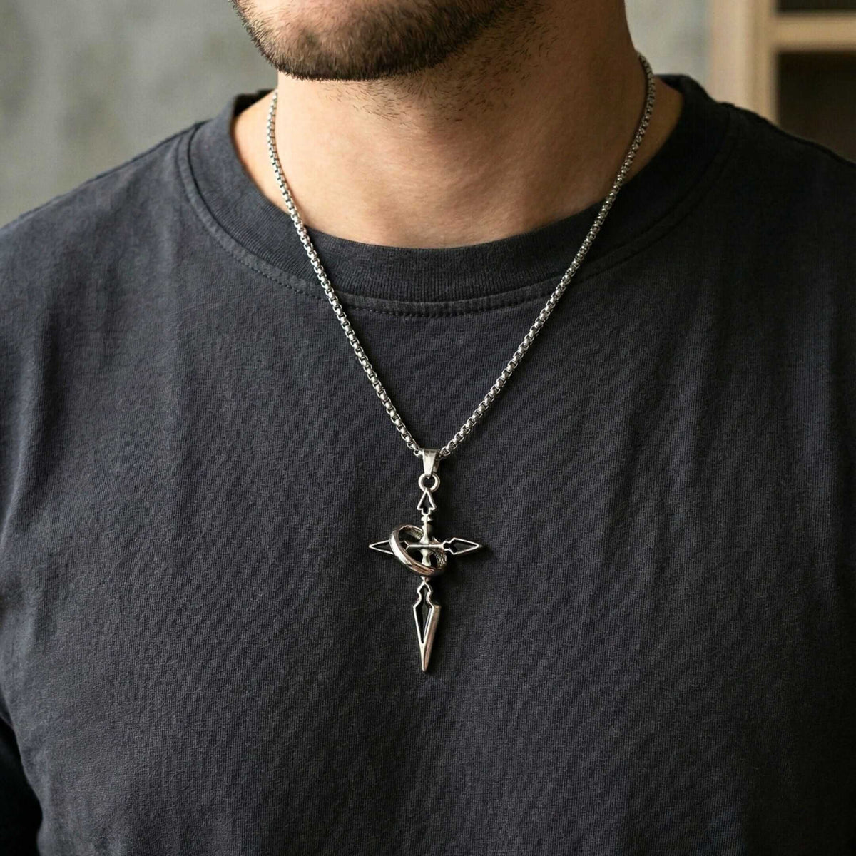 TRIDENT ARROW - 30mm Pure Titanium Steel Pendant with 23inch Round Box 4mm Chain for Men & Boys — SS Pendant/ Necklace for Men | THE MEN THING