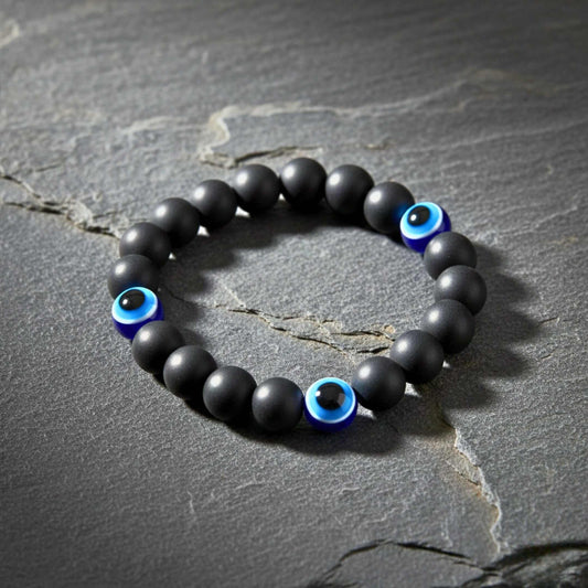 TRINITY EVIL EYE - 12mm Beads Bracelet with Natural Stone - Adjustable Bracelet — Beads Bracelet for Men | THE MEN THING