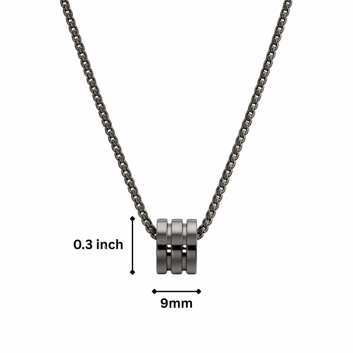TRIPLE BARREL - BLACK - 9mm Titanium Steel Pendant with 23inch Round Box 4mm Chain for Men & Boys — SS Pendant/ Necklace for Men | THE MEN THING