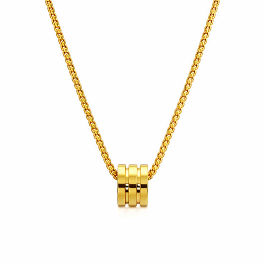 TRIPLE BARREL - GOLDEN - 9mm Pure Titanium Steel Pendant with 23inch Round Box 4mm Chain for Men & Boys - THE MEN THING