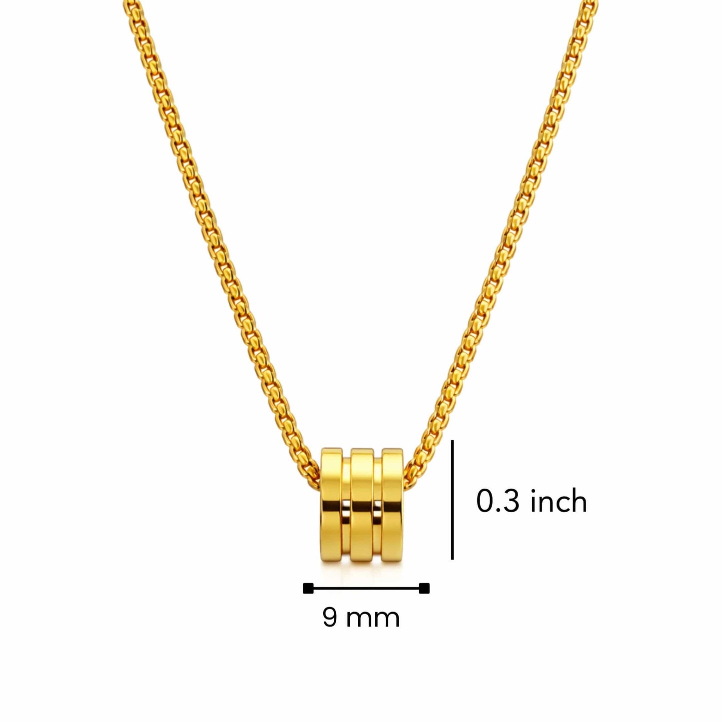 TRIPLE BARREL - GOLDEN - 9mm Pure Titanium Steel Pendant with 23inch Round Box 4mm Chain for Men & Boys — SS Pendant/ Necklace for Men | THE MEN THING