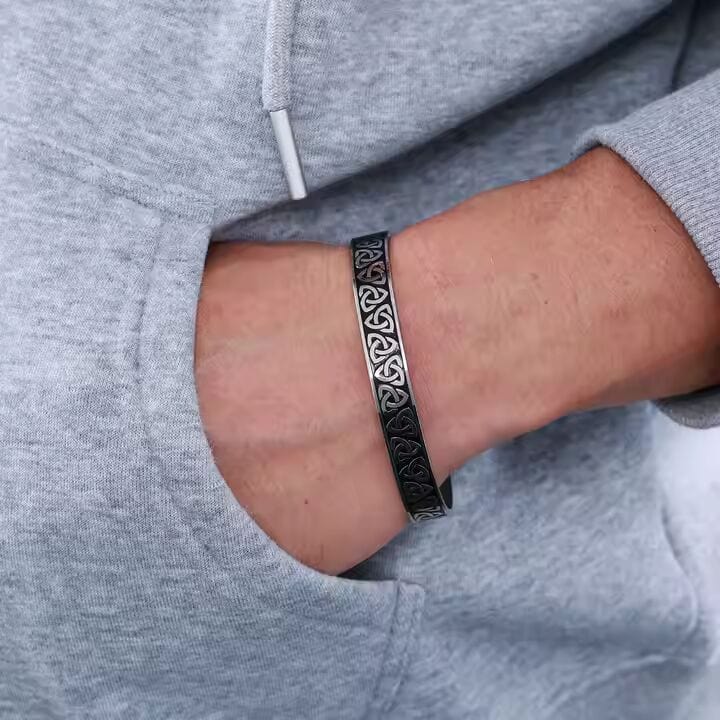TRIQUETRA ARC - Pure Stainless Steel Open Bangle Bracelet (Adjustable) for Men & Boys — Steel Bracelets for Men | THE MEN THING