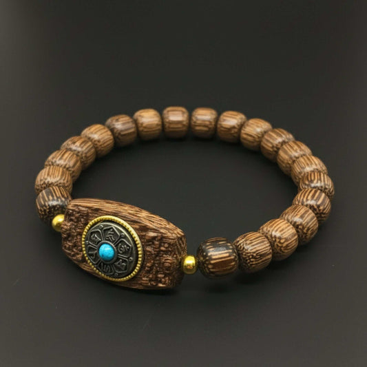 TURQUOISE AMULET - 10mm Wooden Beads Bracelet with Natural Stone - Adjustable Bracelet — Bead Bracelet for Men | THE MEN THING