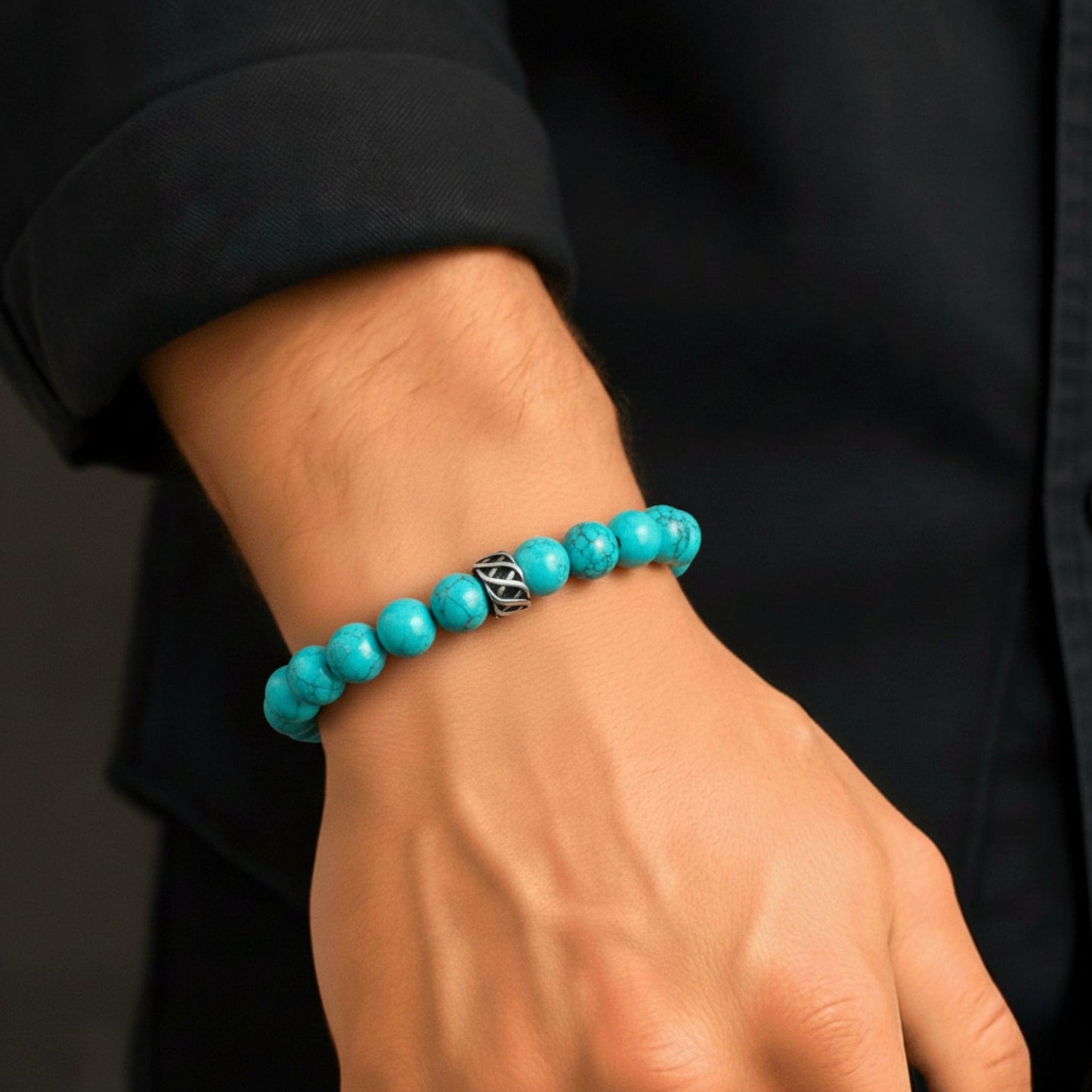 TURQUOISE AQUA - 10mm Beads Bracelet with Natural Stone - Adjustable Bracelet - THE MEN THING