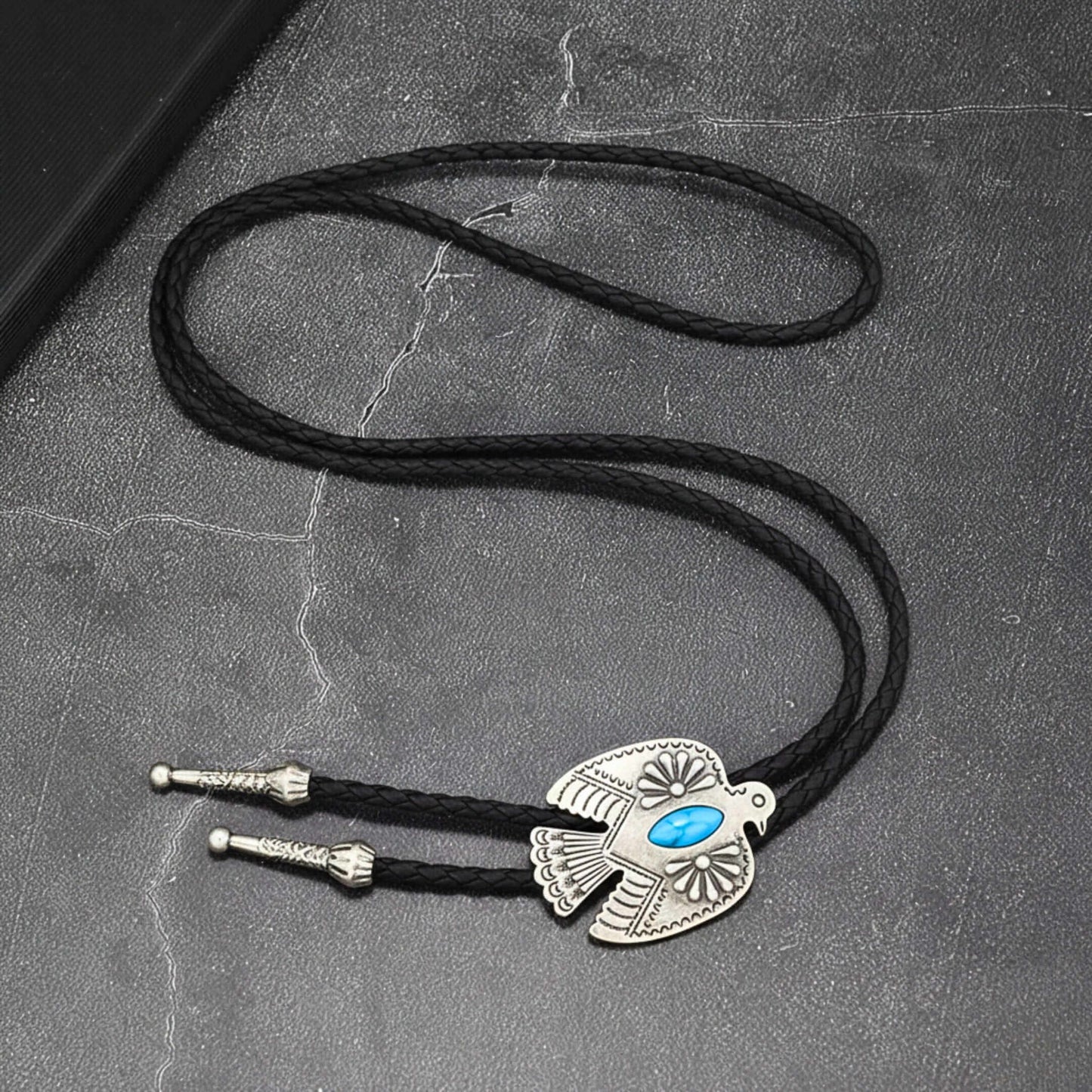 TURQUOISE EAGLE BOLO – 1.8 inch Pure Stainless Steel Pendant with Adjustable Black Leather Rope for Men & Boys — Leather Necklace for Men | THE MEN THING