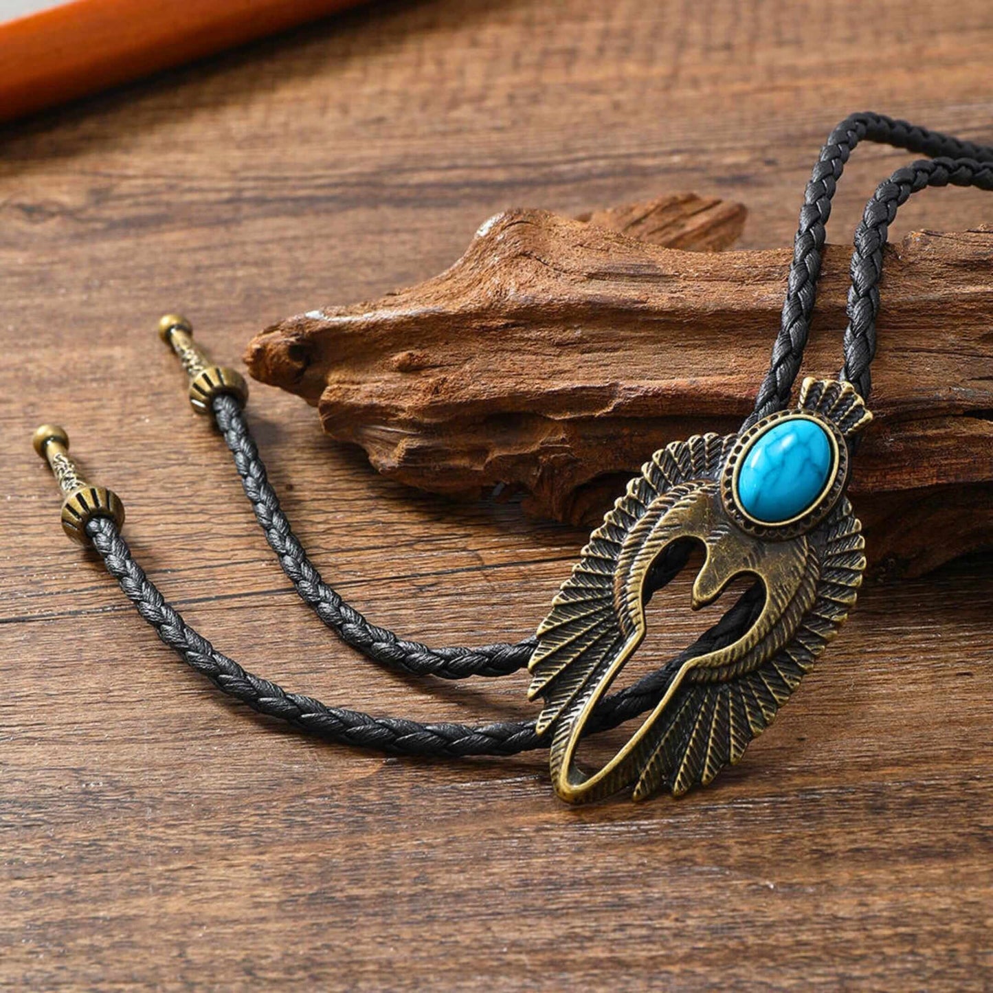 TURQUOISE FALCON BOLO – 2.4 inch Pure Stainless Steel Pendant with Adjustable Black Leather Rope for Men & Boys — Leather Necklace for Men | THE MEN THING