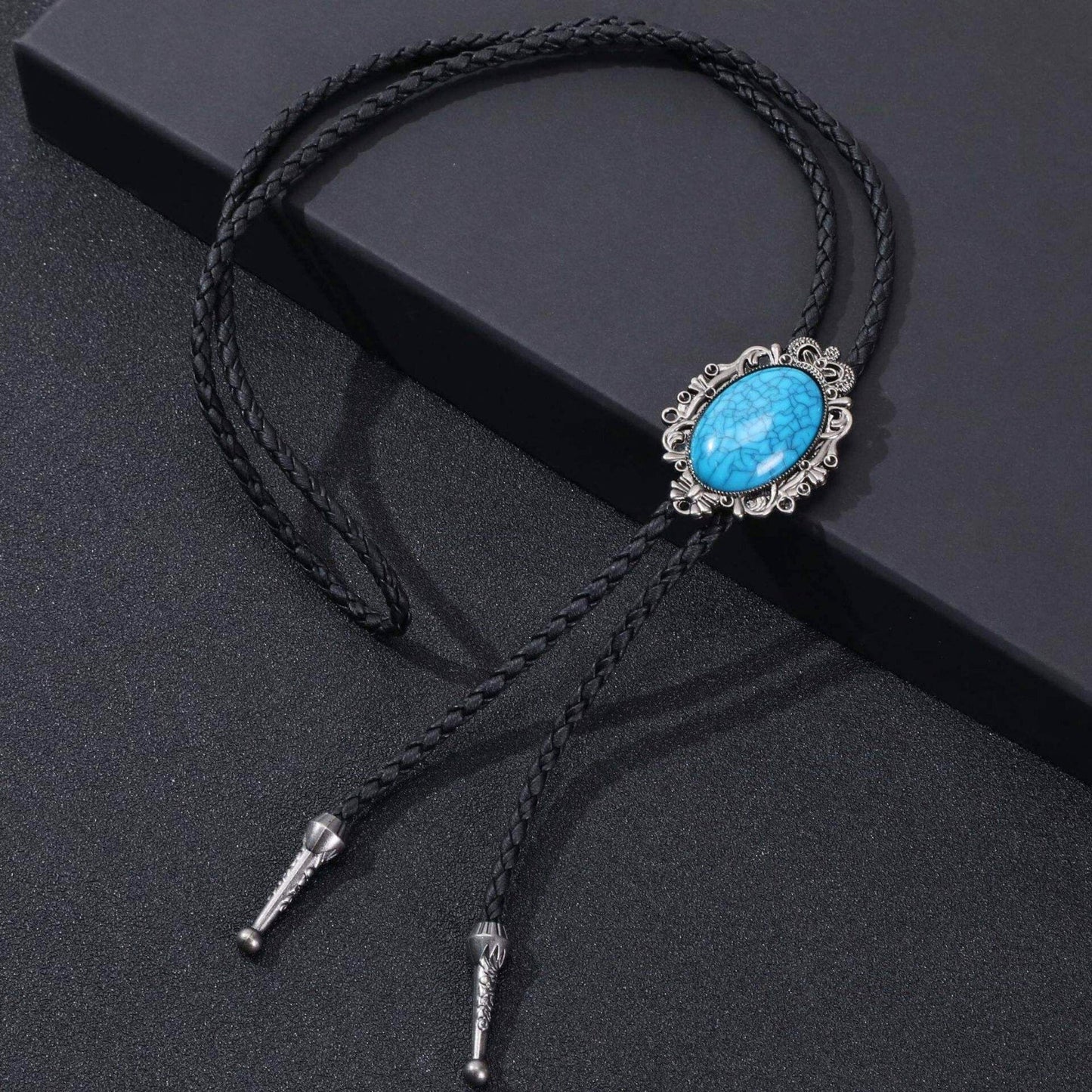 TURQUOISE HORIZON BOLO – 1.8 inch Pure Stainless Steel Pendant with Adjustable Black Leather Rope for Men & Boys - THE MEN THING