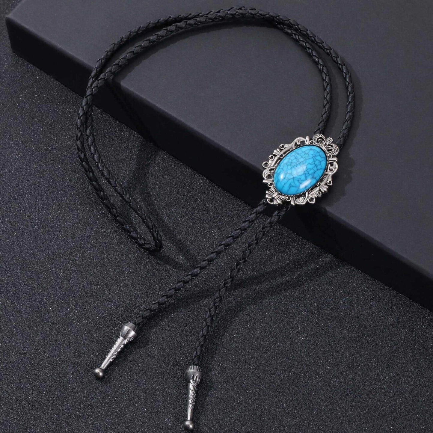 TURQUOISE HORIZON BOLO – 1.8 inch Pure Stainless Steel Pendant with Adjustable Black Leather Rope for Men & Boys — Leather Necklace for Men | THE MEN THING