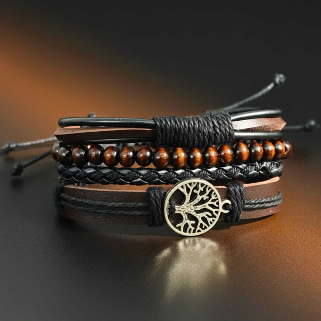 TWILIGHT LIFETREE - 4 Pcs Genuine Leather Adjustable Bracelet Set for Men & Boys (8 inch) — Leather Bracelet for Men | THE MEN THING