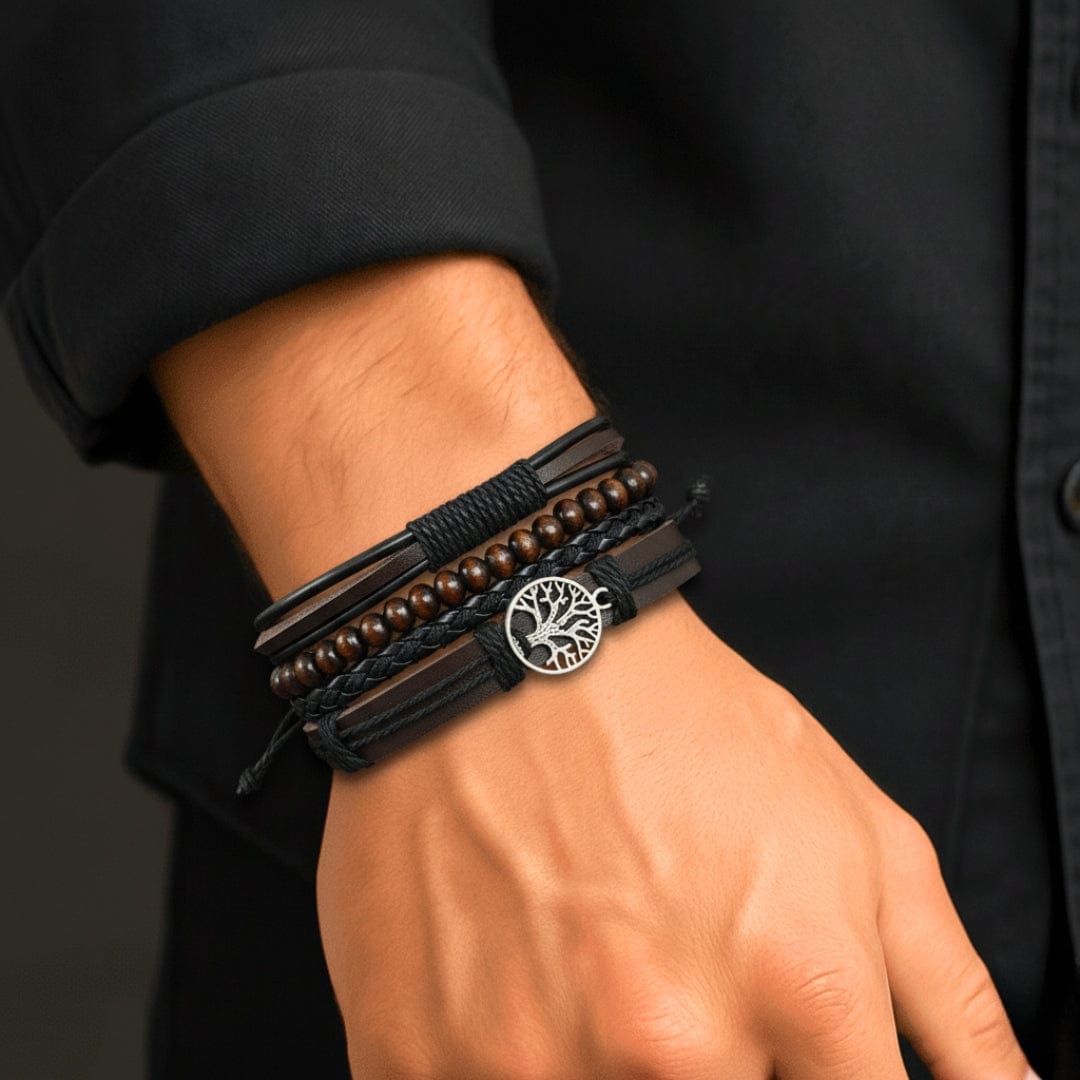 TWILIGHT LIFETREE - 4 Pcs Genuine Leather Adjustable Bracelet Set for Men & Boys (8 inch) - THE MEN THING