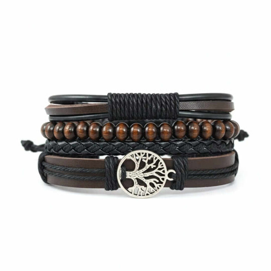 TWILIGHT LIFETREE - 4 Pcs Genuine Leather Adjustable Bracelet Set for Men & Boys (8 inch) — Leather Bracelet for Men | THE MEN THING