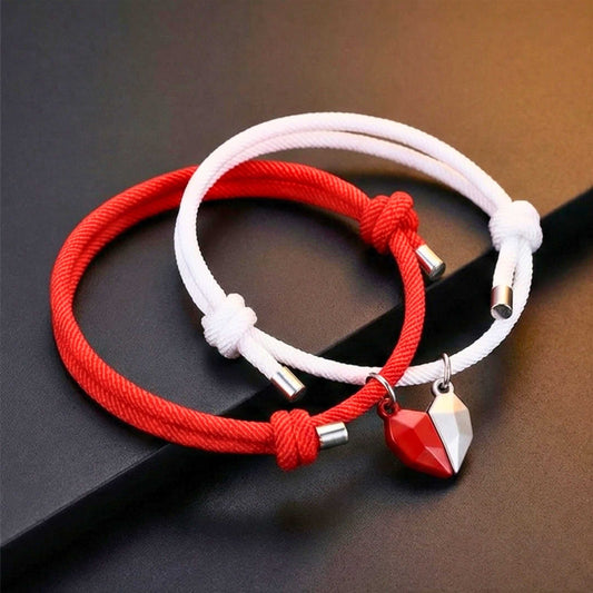 TWIN HEART LINK - Bracelet with Heart Charm for Men and Women Adjustable Couples Rope Bracelet — Leather Bracelet for Men | THE MEN THING