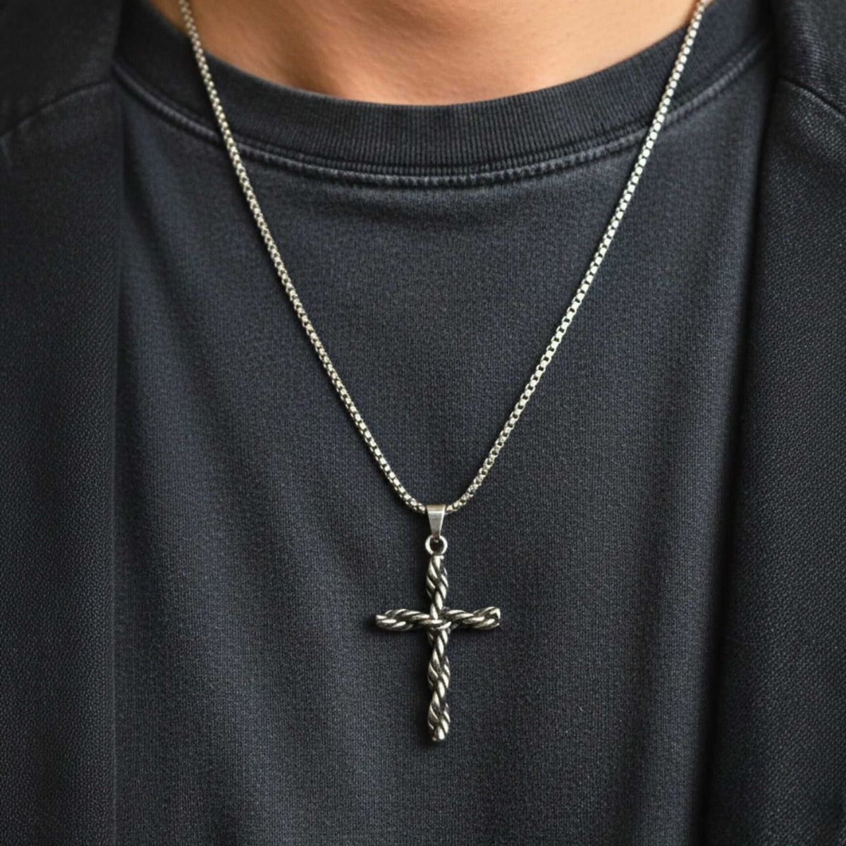 TWIST CROSS - 33mm Titanium Steel Pendant with 24inch Round Box 5mm Chain for Men & Boys — SS Pendant/ Necklace for Men | THE MEN THING