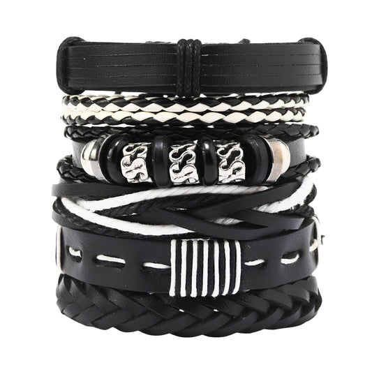 URBAN STACK - 6 Pcs Genuine Leather Adjustable Bracelet for Men & Boys - THE MEN THING
