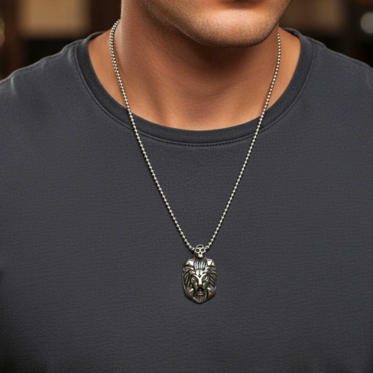 VALOR LION - 27mm Titanium Steel Pendant with 24inch Round Box 5mm Chain for Men & Boys — SS Pendant/ Necklace for Men | THE MEN THING