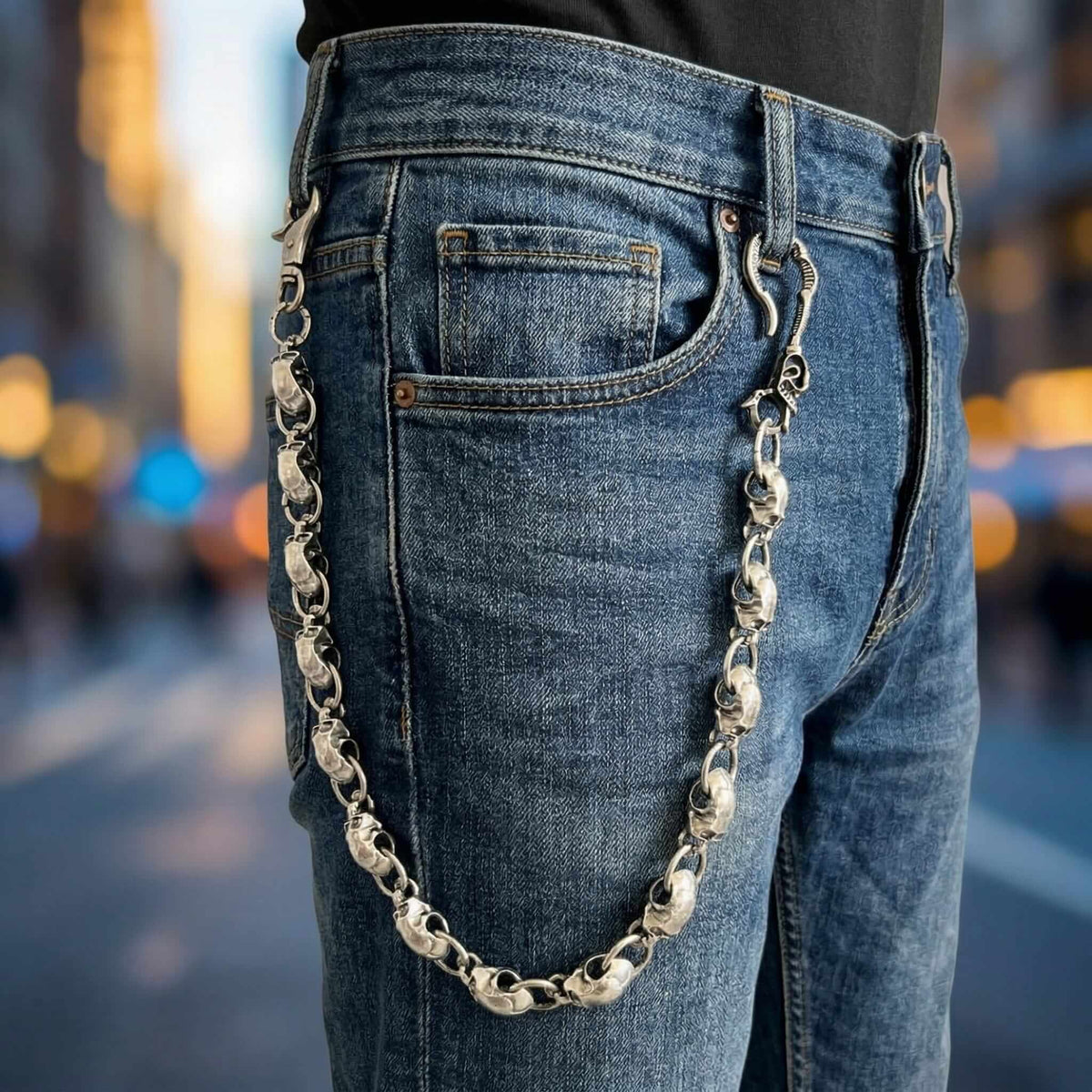 VANTOR SKULL - Antique Steel 14mm Titanium Steel Skull Heavy Biker Chain for Jeans with Lobster Clasps for Men & Boys - 22 inch — Biker Fashion for Men | THE MEN THING