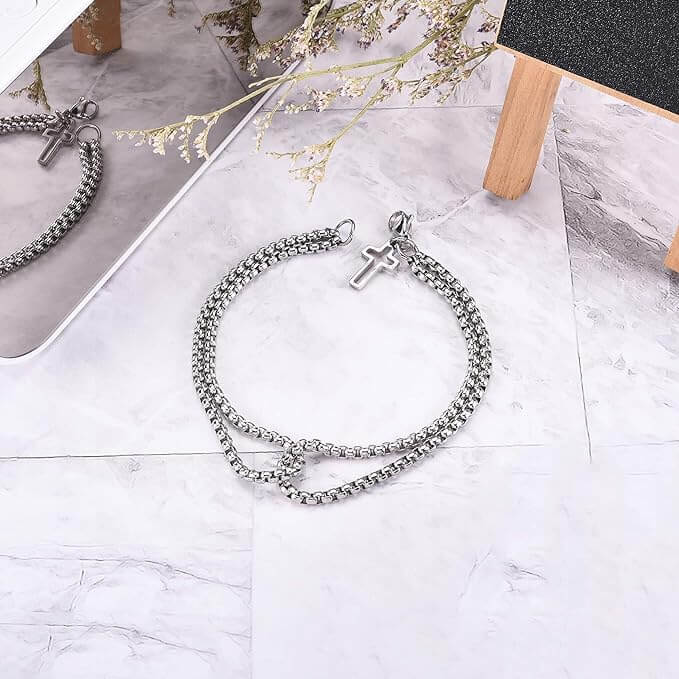 VECTRO NEXUS - Pure Stainless Steel Double Chain Cross Hollow Bracelet 8 inch with Lobster Claw Buckle for Men & Boy. — Steel Bracelets for Men | THE MEN THING