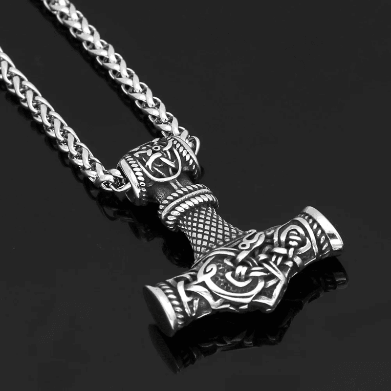 VIKING NORSE GOD HAMMER SILVER -- Pure Titanium Steel Necklace with 24 inch Chain for Men & Boys - THE MEN THING