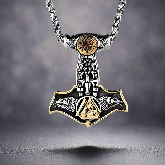 VIKING THOR MJOLNIR GOLD - Pure Titanium Steel Necklace with 24 inch Chain for Men & Boys - THE MEN THING
